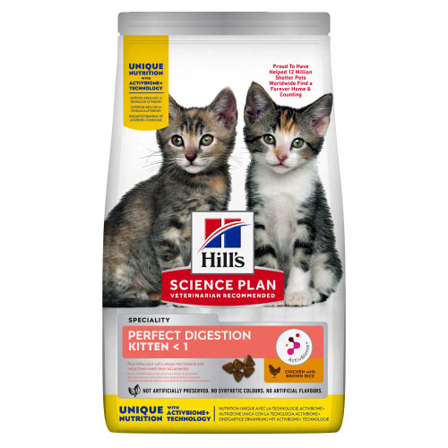 Hill's Science Plan Kitten Perfect Digestion – пълноценна суха храна за отлично храносмилане за котенца до 1 година, с пилешко и кафяв ориз
