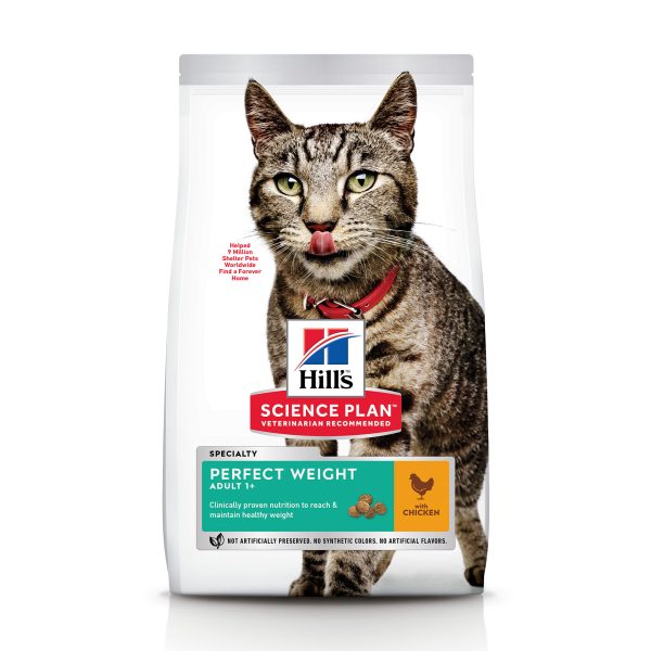 Hill's Science Plan Feline Adult  Perfect Weight Chicken – Пълноценна суха храна за котки над 1 година за постигане и поддържане на идеално телесно тегло , с пилешко