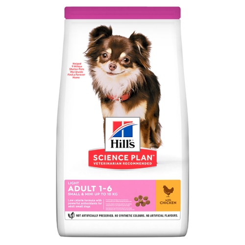 Hill's Science Plan Light Small&Mini с пилешко - Пълноценна суха храна за по-слабо активни кучета в зряла възраст от малките породи