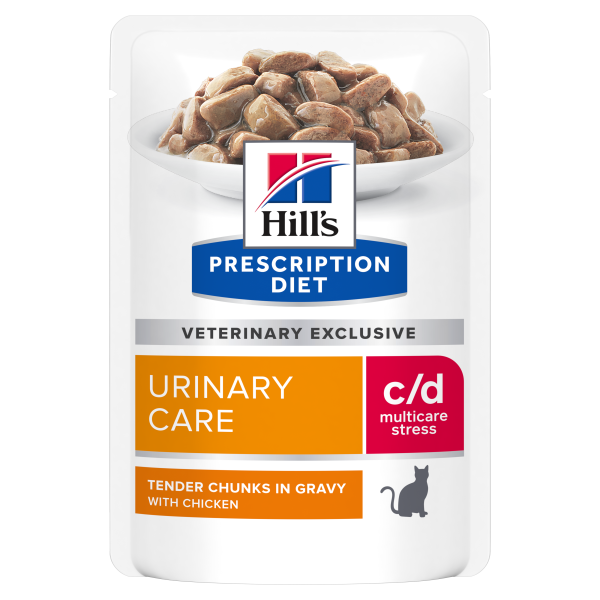 Hill's PRESCRIPTION DIET c/d Urinary Stress Chicken Pouch - лечебна мокра храна за котки с уринарни проблеми, идиопатичен цистит – пауч с пилешко