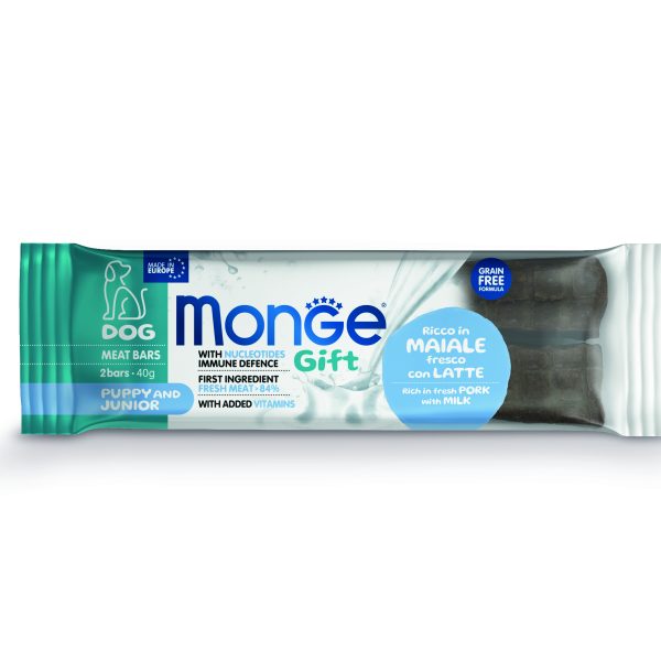 Monge Gift Meat Bars Puppy&Junior – лакомства за подрастващи кученца със свинско и нуклеотиди, без зърнени култури