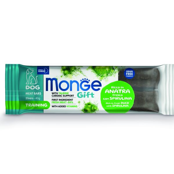 Monge Gift Meat Bars Training – лакомство за кучета - барчета с патешко и спирулина за тренировки, без зърнени култури