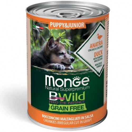 Monge BWILD Grain Free – Duck with Pumpkin and Zucchini – Puppy&Junior