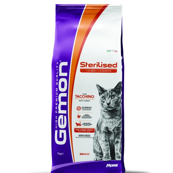 GEMON STERILISED CAT WITH TURKEY - Пълноценна суха храна за кастрирани котки над 1 година с пуешко