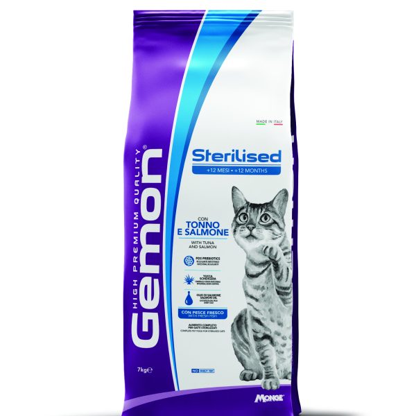 GEMON STERILISED CAT WITH TUNA AND SALMON - Пълноценна суха храна за кастрирани котки над 1 година с риба тон и сьомга
