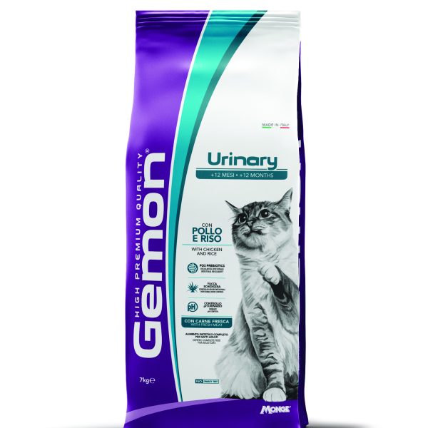 GEMON URINARY CAT WITH CHICKEN AND RICE - Пълноценна диетична суха храна, за намаляване на повторната поява на струвитни камъни при котки над 1 година и за профилактика на пикочните пътища, с пилешко и ориз.